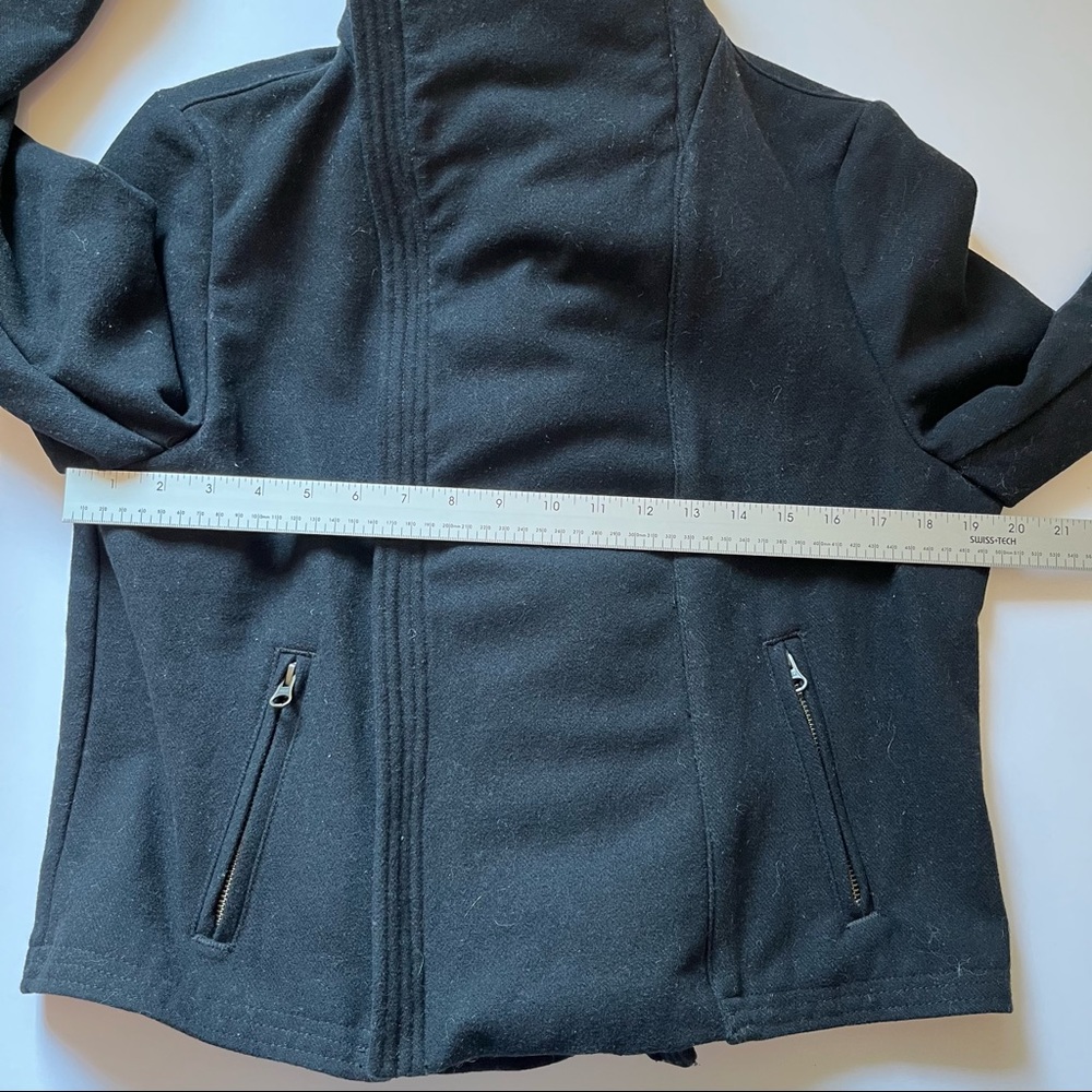 Gap Jacket Black Wool Blend Moto Winter Coat with Faux Vegan Shearling Trim Sz L - Picture 9 of 16